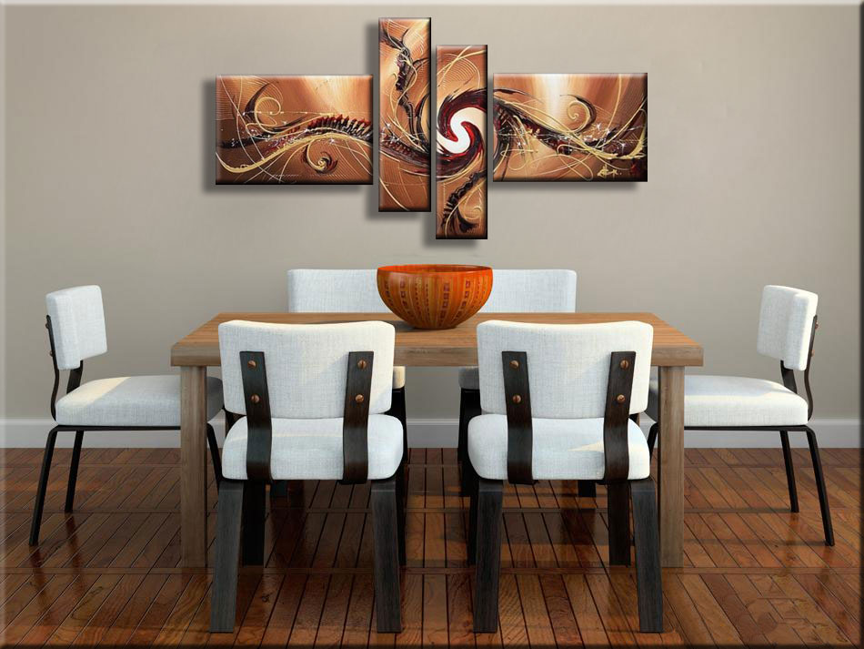 Abstract schilderij met beige bruin zandgeel en rood