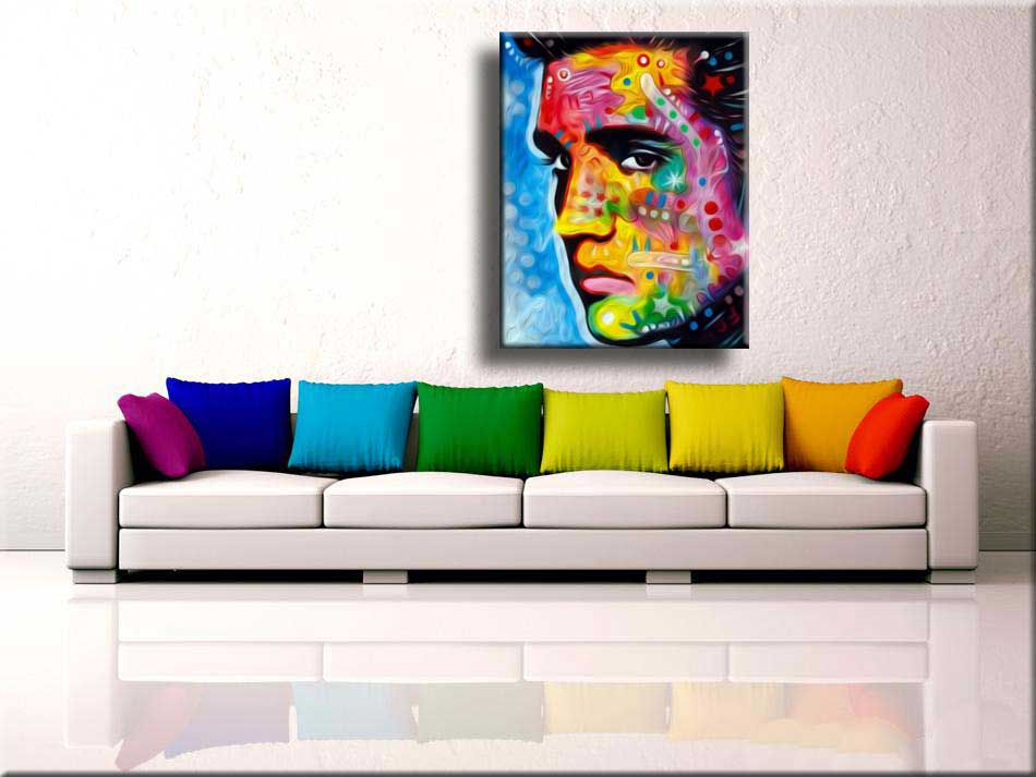 Pop art schilderij met elvis presley the king kleurrijk Woonkamer schilderij groot