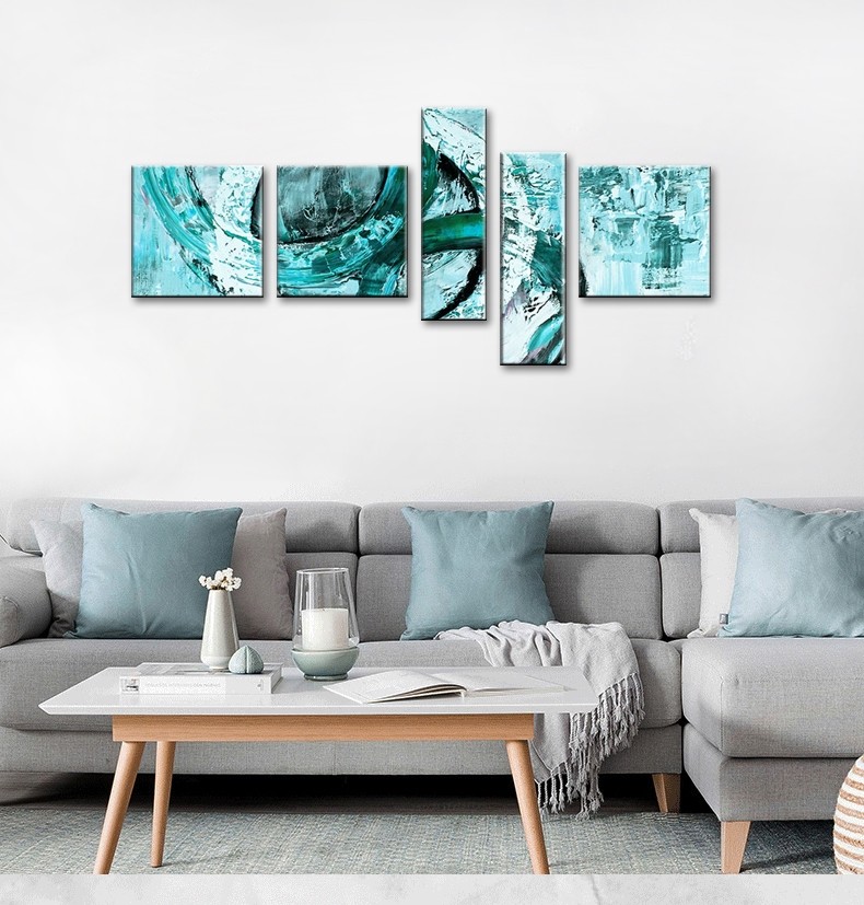 Turquoise blauw groen schilderij circels abstract Modern woonkamer schilderij