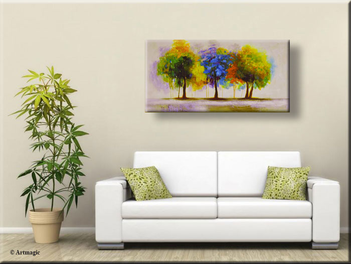 Modern schilderij met kleurrijk bos landschap Modern woonkamer schilderij