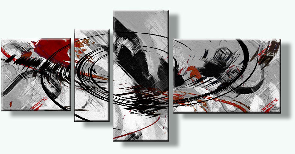 Wonderbaar Abstract kunst schilderij met Zwart Wit Grijs en Rood XU-04