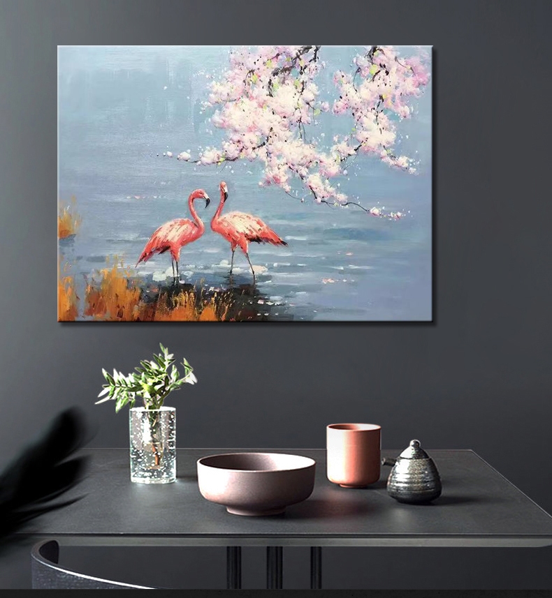 Flamingos and blossoms