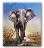Schilderij Olifant in gijs-blauw | olifanten schilderijen