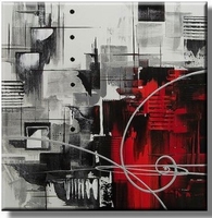 Abstract olieverfschilderij met zwart rood grijs