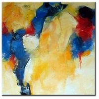 abstract modern schilderij oker blauw en rood
