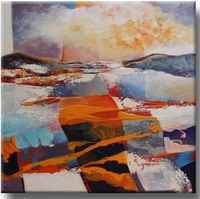 abstract kunst schilderij met oranje - Wave off Time II