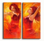 figuratief vrouwen tweeluik schilderij vrouwen in rood