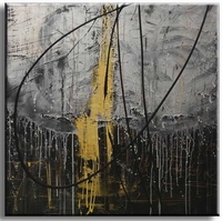 Vierkant abstract schilderij met zwart grijs en goud