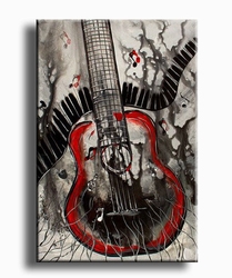 Gitaren en piano muziek schilderij zwart rood