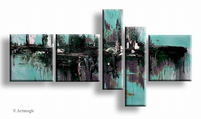 Modern schilderij turquoise paars zwart en wit in abstract