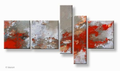 Modern vijfluik schilderij in abstracte stijl rood