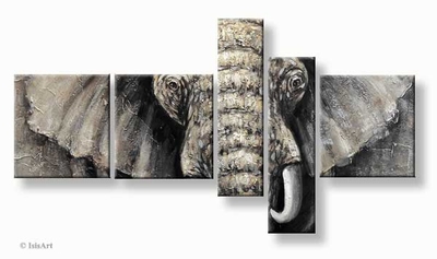 Modern vijfluik schilderij olifant afrika geschilderd