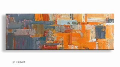 happy - kunstschilderij met oranje en grijs tinten
